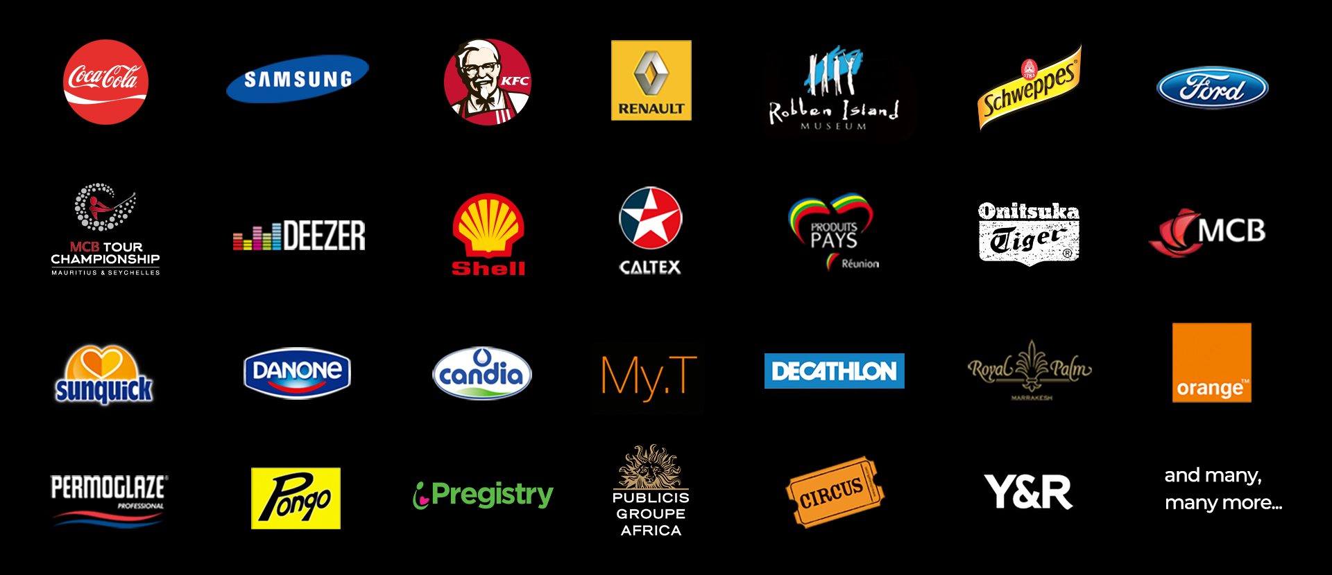 A selection of international brands Craig Murley has worked with, including Coca-Cola, Samsung, KFC, Renault, Shell, Ford, Danone, Decathlon, Orange and many more.